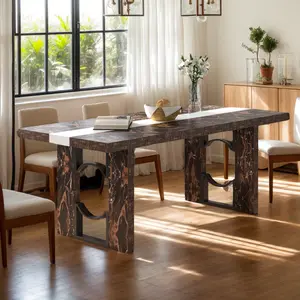 71 Inch Dining Table for 6-8 People, Large Rectangular Kitchen Table with Marble-Color Tabletop, Dining Room Table, Dinner Table