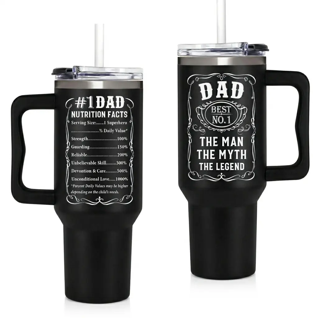 40oz Dad Nutrition Facts Insulated Stainless Steel Tumbler with Handle and Straw - Vacuum Flask, Father’s Day Gift for Dad, Insulation Drinkware Flask, Flasks
