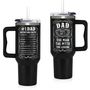 40oz Dad Nutrition Facts Tumbler with Handle and Straw, Insulated Stainless Steel Travel Mug, Father’s Day Birthday Gift for Dad