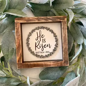Easter Tiered Tray Sign, He Is Risen Farmhouse Decor, Easter Wooden Decor, Easter Frame Decor, Easter Gift, Easter Decoration, Decorative Plaque