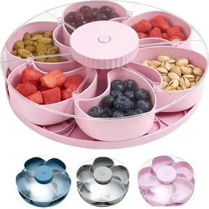 Rotatable Tray for Snacks, Dip Sauces, Party Appetizers, Covered Lazy Susan, Vegetable Storage Box, Kitchen, Travel, Picnic