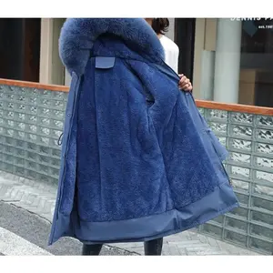 2025NewWomenClothesLongCoatWoolLinerHoodedJacketFurCollarThickWarmSnowWear6XLTopsWomenswear
