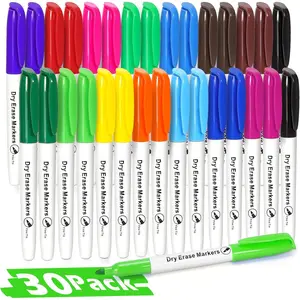30 Pack Fine Tip Dry Erase Markers - Bulk Whiteboard Erasable Markers in 15 Colors, Ideal for School Classroom Office Supplies,  & Easy Clean for White board