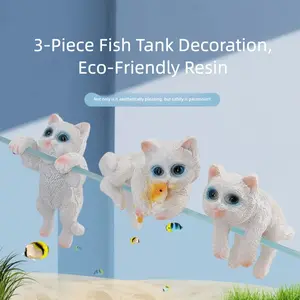 Creative Cat Backpack Fish Tank Ornament Hanging Aquarium Decor Cute Kitty Theme Desktop Office Decoration Full Set Scenery for Home Decor