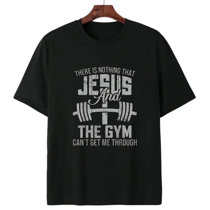 Cotton Unisex Nothing Jesus And The Gym Fitness Christian Workout Gym T-Shirt Christ Christian Tops