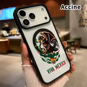 Mexican Eagle Symbol Pattern Magnetic Phone Case for iPhone 17 16  Pro Max Plus 15 14 13 12 11 Air E Non-Yellowing Clear Crystal Drop-proof Slim Silicone Shockproof Transparent Acrylic Cover Supports Wireless Charging