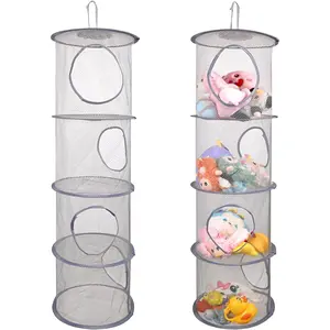 Hanging Mesh Stuffed  Storage - 4 Tiers 2 Pack Large Plush Toys Net Organizer, Foldable Space Saver Bags Plushie Basket Organization Holder for  Girl Room Bedroom Playroom Wardrobe Wall Grey