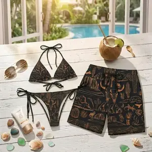 [HOT 2026] Couple Desert Western Cowboy Print Bikini Set and Hawaiian Shorts, Vintage Ranch Matching Beach Outfit