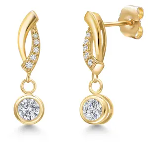 Gem Stone King 14K Yellow Gold Infinity Drop Earrings For Women | 4MM Round Gemstone Birthstone and Lab Grown Diamond Accents | Fine Gold Jewelry for Her Mom Wife