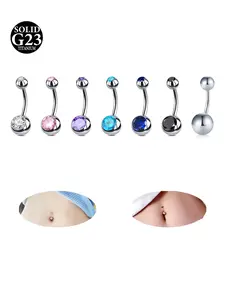 Silver Titanium Belly Button Rings Set, Rhinestone Belly Ring, Belly Button Piercing Jewelry Belly Ring Belly Rings Internally Threaded CZ Long Bar Navel Barbell Rings 14G 10mm Navel Piercing Jewelry Navel Ring