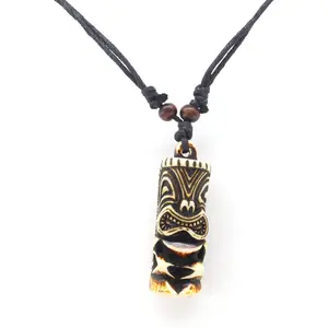 Hawaiian Tiki Pendant Necklace for Men Women -Polynesian Tribal Surfer Beach Jewelry