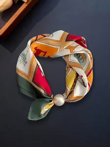 Pearl Magnetic Clasp Necklace Scarf, Colorful Horse Pattern Pendant Neck Wrap, Elegant Soft Comfortable Scarf, Fashion Accessory, Holiday