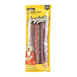 (4 Pack) Longlastics️️ Jumbo Collagen Stick 11″ to 12″ for Large to XL Dogs / Power Chewers