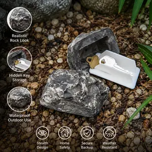 Fake Rock Key Hider, realistic stone appearance for outdoor yard and home use. Hidden storage box to safely keep spare keys, weather-resistant decor, discreet practical accessory for garden, porch and exterior spaces.
