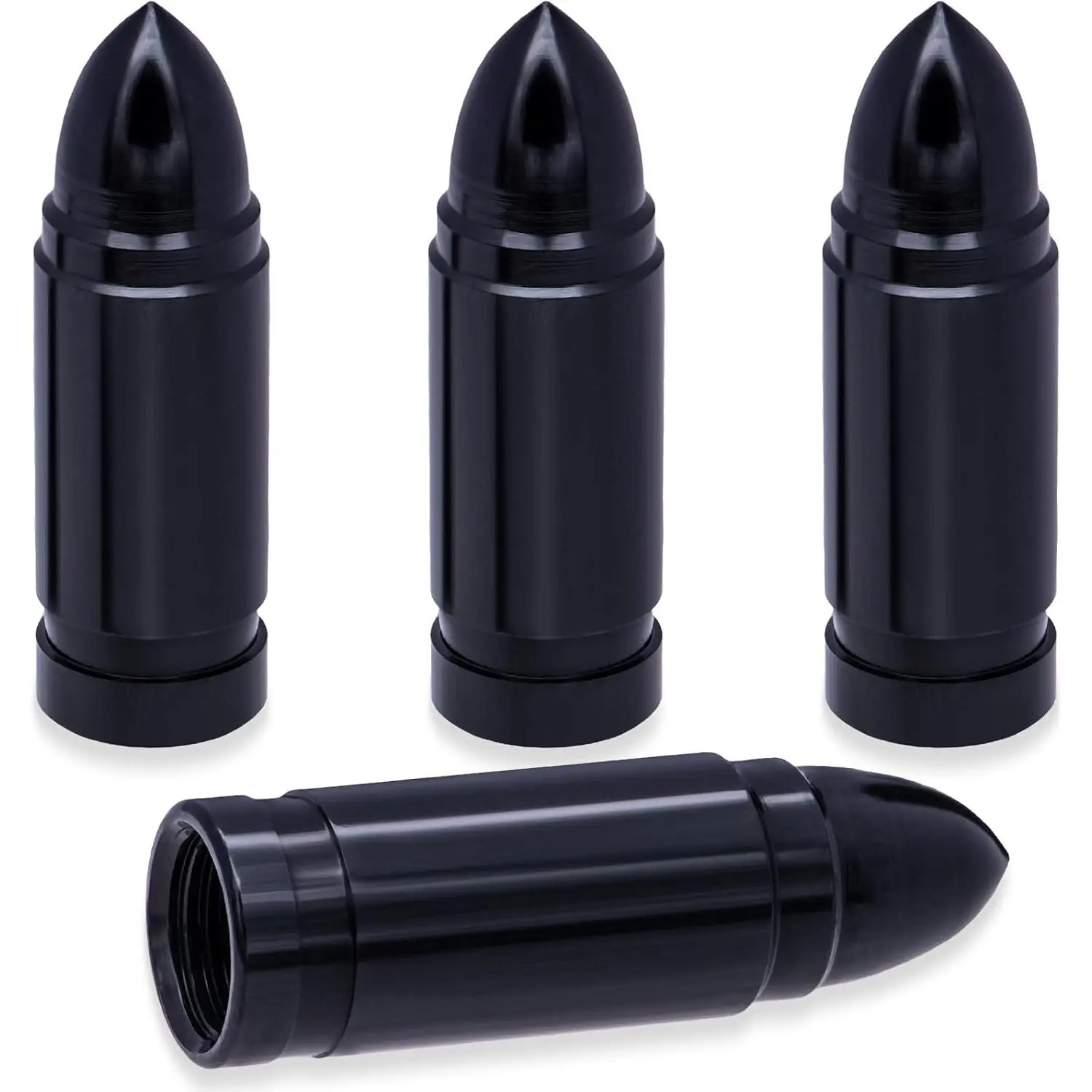 4PCS Bullet Style Tire Valve Stem Caps, Corrosion Resistant, Universal Aluminium Alloy Dustproof Tire Valve Stem Covers for Cars, SUV, Trucks, Bikes, Motorcycles, Bicycles(Black)