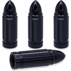 4PCS Bullet Style Tire Valve Stem Caps, Corrosion Resistant, Universal Aluminium Alloy Dustproof Tire Valve Stem Covers for Cars, SUV, Trucks, Bikes, Motorcycles, Bicycles(Black)