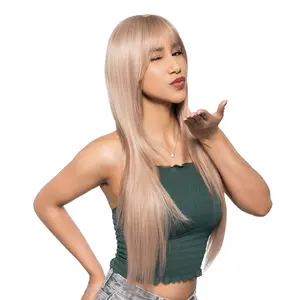 Champagne Crush' 27-inch Rose Gold-tinted Champagne Blonde Layered Straight Cut w/ Fettered Bangs Synthetic Wig | 【Heat Resistant】【Cap Included】 | *Video Exclusive* #video