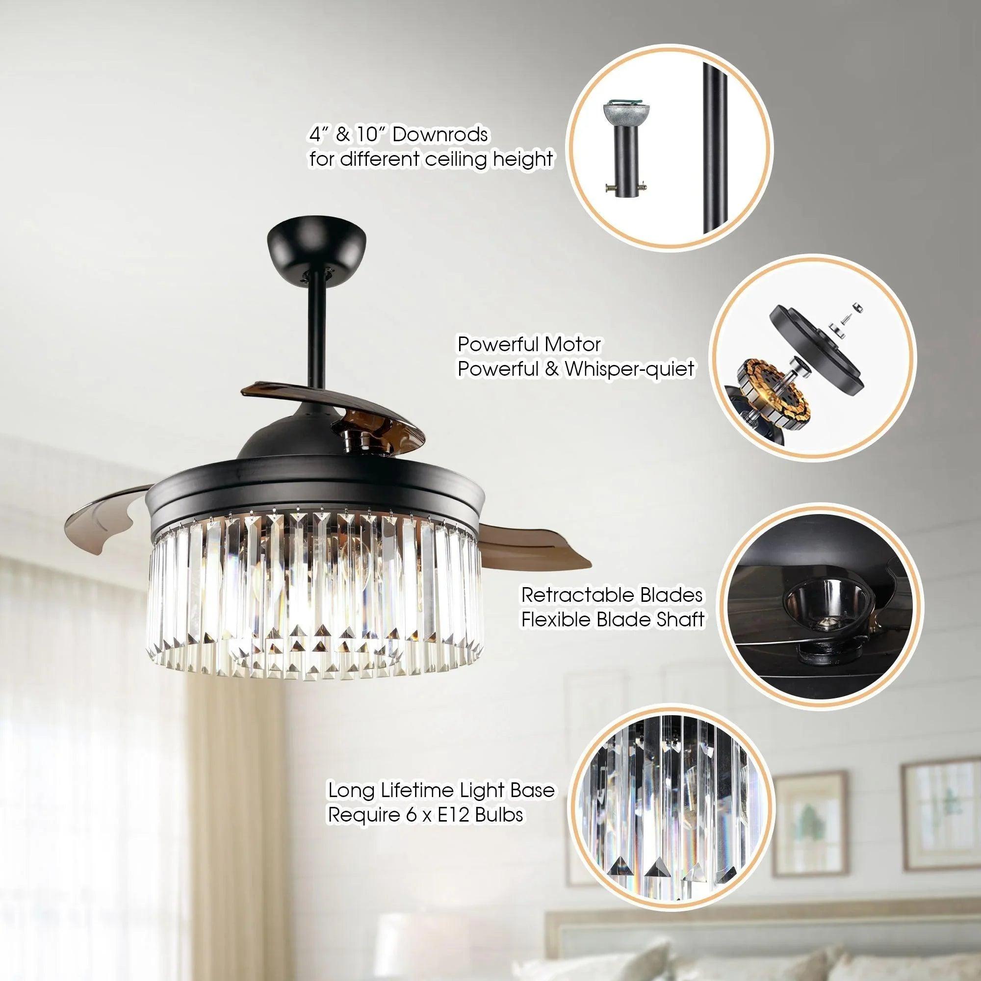 42" Modern Crystal Ceiling Fan with Light & Remote Control
