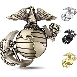 U.S.Marine Corps Car Emblem – 3D Eagle Globe Anchor Metal Decal, 3.3"x3.1" Weatherproof Military Sticker, Universal Fit for Cars, Trucks, Gifts for Veterans & Supporters (Black)