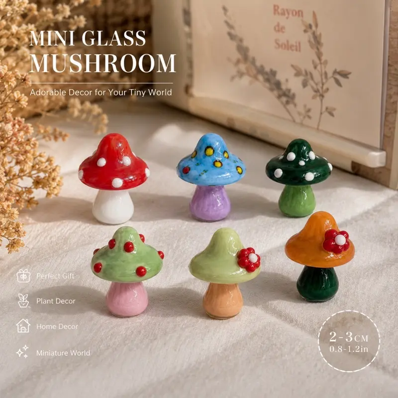 Hand-Blown Mini Glass Mushrooms