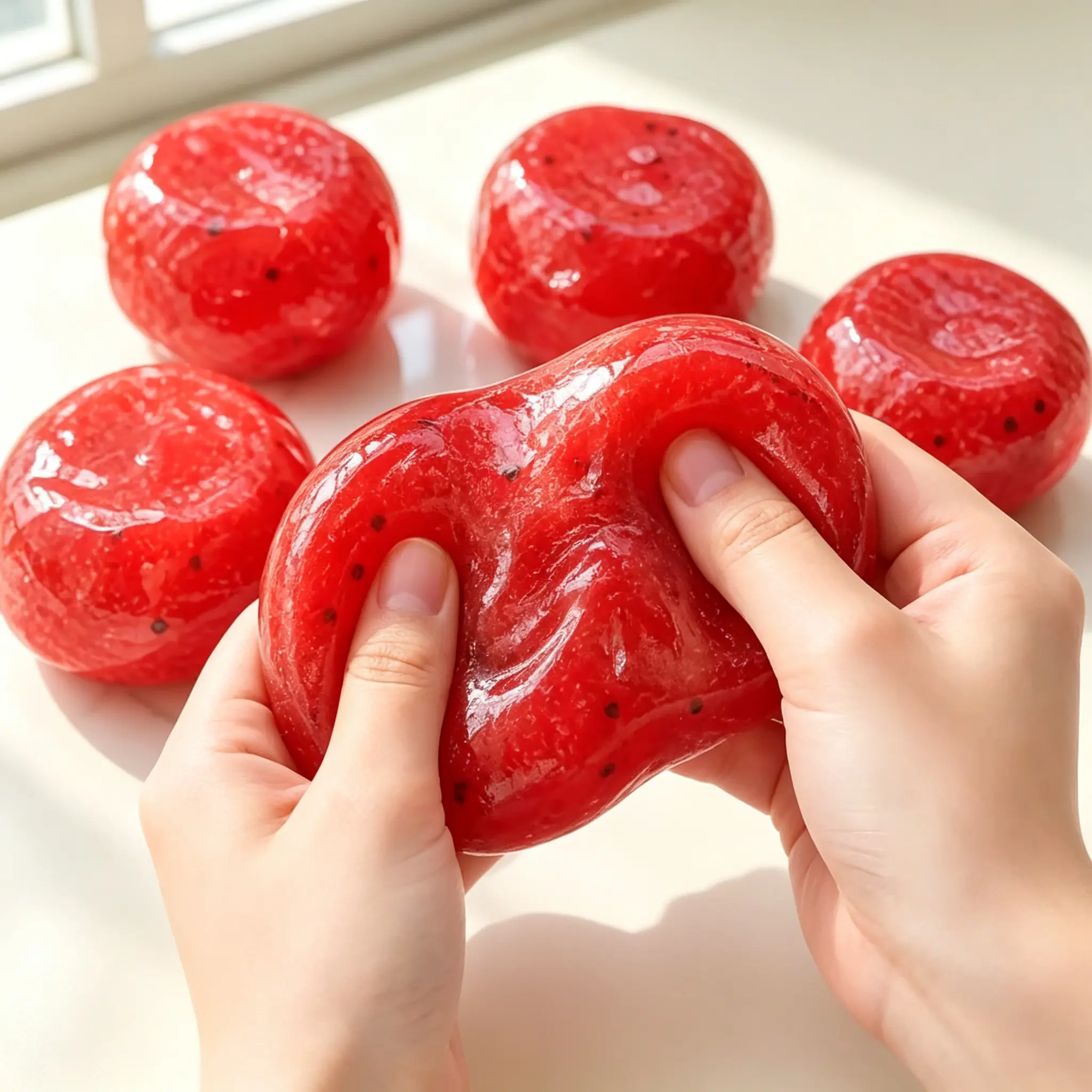 Crunchy Ice Texture Watermelon Slush Jelly Squishy Toy, Slow Rebound Kawaii Soft Squeeze Squishies Fidgets, Slime Ball Fruit Aesthetic ASMR Stress Relief Sensory Toy for Teens Office Decompression, Jelly Squish, Oddly Satisfying