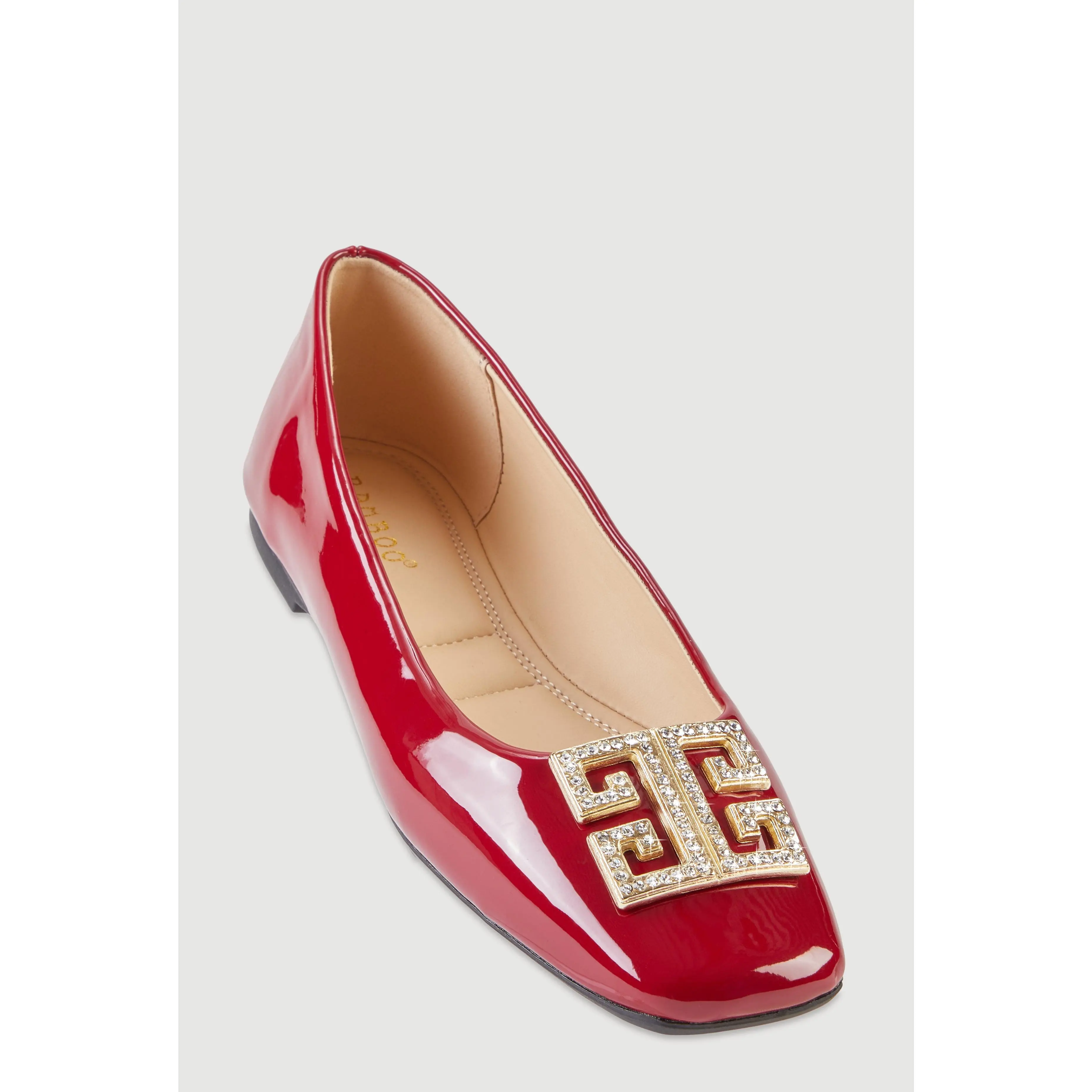 Rhinestone Greek Key Pendant Faux Leather Flats