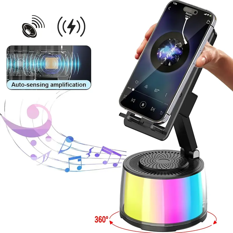 Wireless Audio Bluetooth Speaker with Emergency charging, 5in1 Phone Holder Power Bank with Colorful Ambient Light for Tablet iPhone Android, Gifts for Men Women