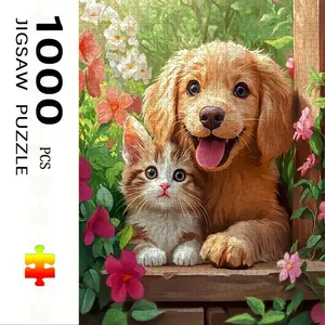 1000 Piece Dog & Cat Puzzle, Large Interactive Toy for Adults, DIY Home Decor Brain Challenge, Holiday Scene, Perfect Gift