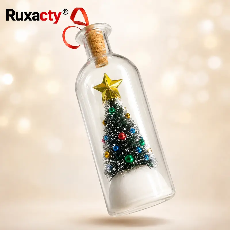RUXACTY 8 In Recordable Christmas Message in a Bottle Ornament, Voice Recorder Holiday Keepsake with Playback, Snowy Tree Scene Glass Decoration for Home & Tree Gifting