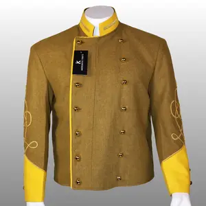 Confederate Officer Shell Jacket Civil War Khaki Wool Gold Trim Reenactment Uniform with Embroidered Sleeves Classic Military Style