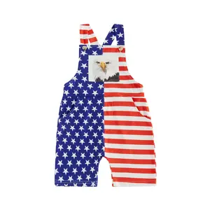 Canrulo 4th of July Toddler Baby Girl Boy  Outfit American Flag Overalls Romper with Pocket Shorts Jumpsuit