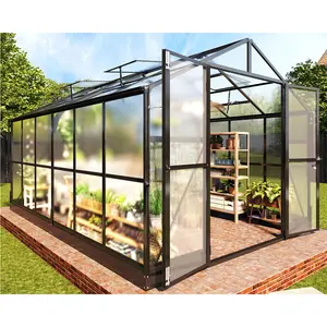 Amerlife Polycarbonate Greenhouse with Quick-Connect Fittings, Walk-in Large Aluminum Greenhouse with 2 Swing Doors, Winter Greenhouse for Outdoors Black