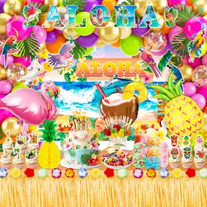 Hawaiian Luau Party ballon Decorations set, 139pcs Hawaiian Aloha Luau Party Decorations Set Including Tropical Aloha Luau Cupcake Toppers Banner Backdrop Balloon etc Aloha Birthday Decorations