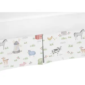 Sweet Jojo Designs Farm Animals Boy or Girl Pleated Baby Nursery Crib Bed Skirt Dust Ruffle - Watercolor Farmhouse Horse Cow Sheep Pig