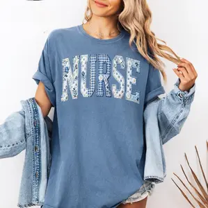 Comfort Colors Nurse PRINT TShirt, Faux Patchwork RN Graphic Tee, Floral Toile Nursing T-Shirt, Nurse Graduation Gift, Registered Nurse Gift