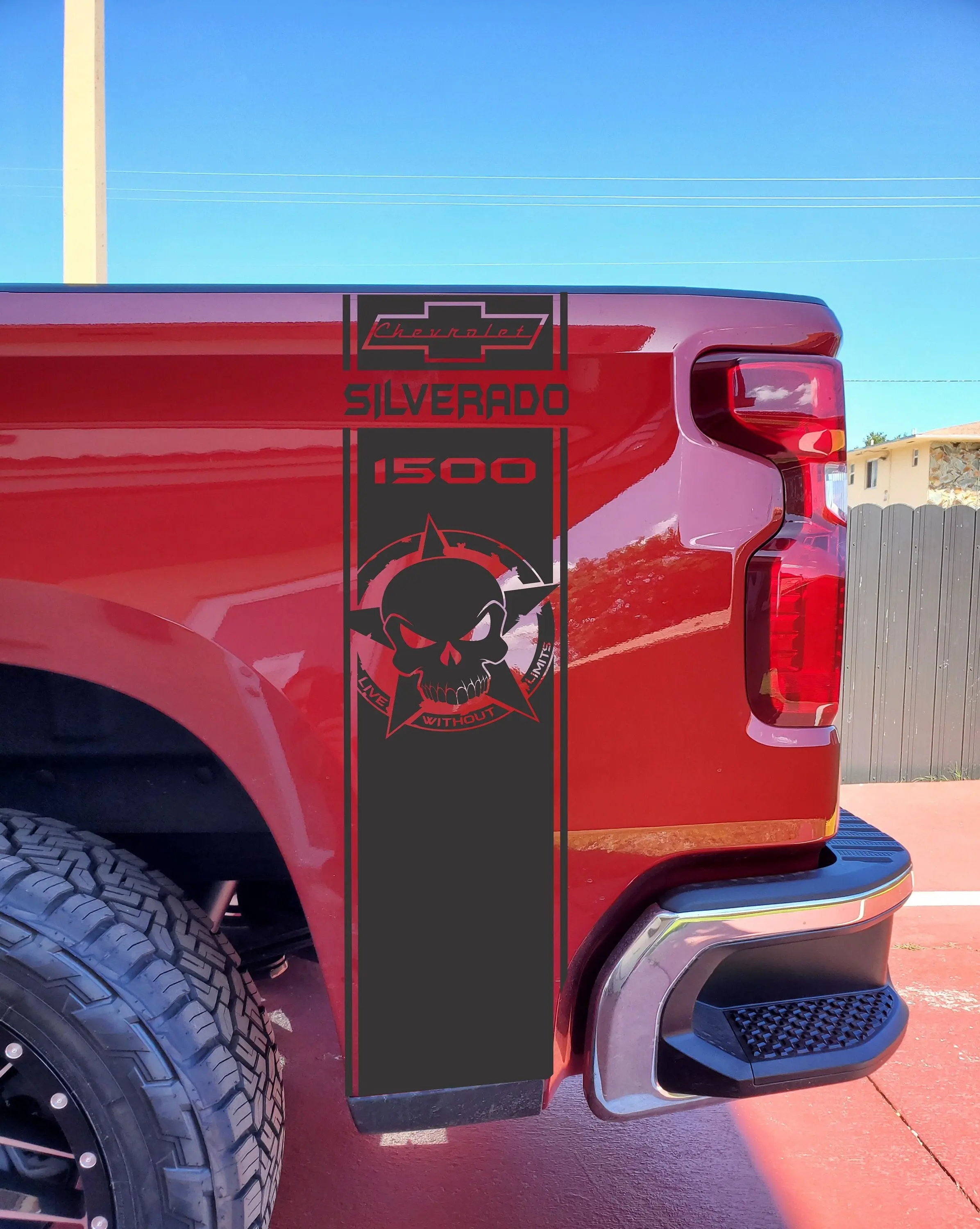 Chevy Silverado 1500 Bedside Stripes Decal (2 pcs), Punisher Decal, Chevy Stickers, fits 2019- 2024 Chevy Silverado 1500 , Multiples Color Available