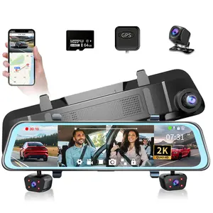 12" 2K  Mirror Dash Cam with WiFi & GPS Tracking  4 Channel Cameras Rear Side Left Right Night Vision, 32GB Card, 170° Front & 140° Rear Lenses, 24-Hour Parking Monitor - Automotive Video  |RecorderTouch Screen Rearview Mirror Backup Camera|