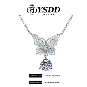 【#503 TAKE ME HOME】1CT Cluster Dangling Butterfly Necklace vvs Synthetic Moissanite Necklace in 925 Sterling Silver