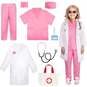 BY-PCPA017    Doctor Costume for Girls - Kids Scrubs with Lab Coat & Carry Bag, Doctor Dress Up for Halloween, Career Day Role Play