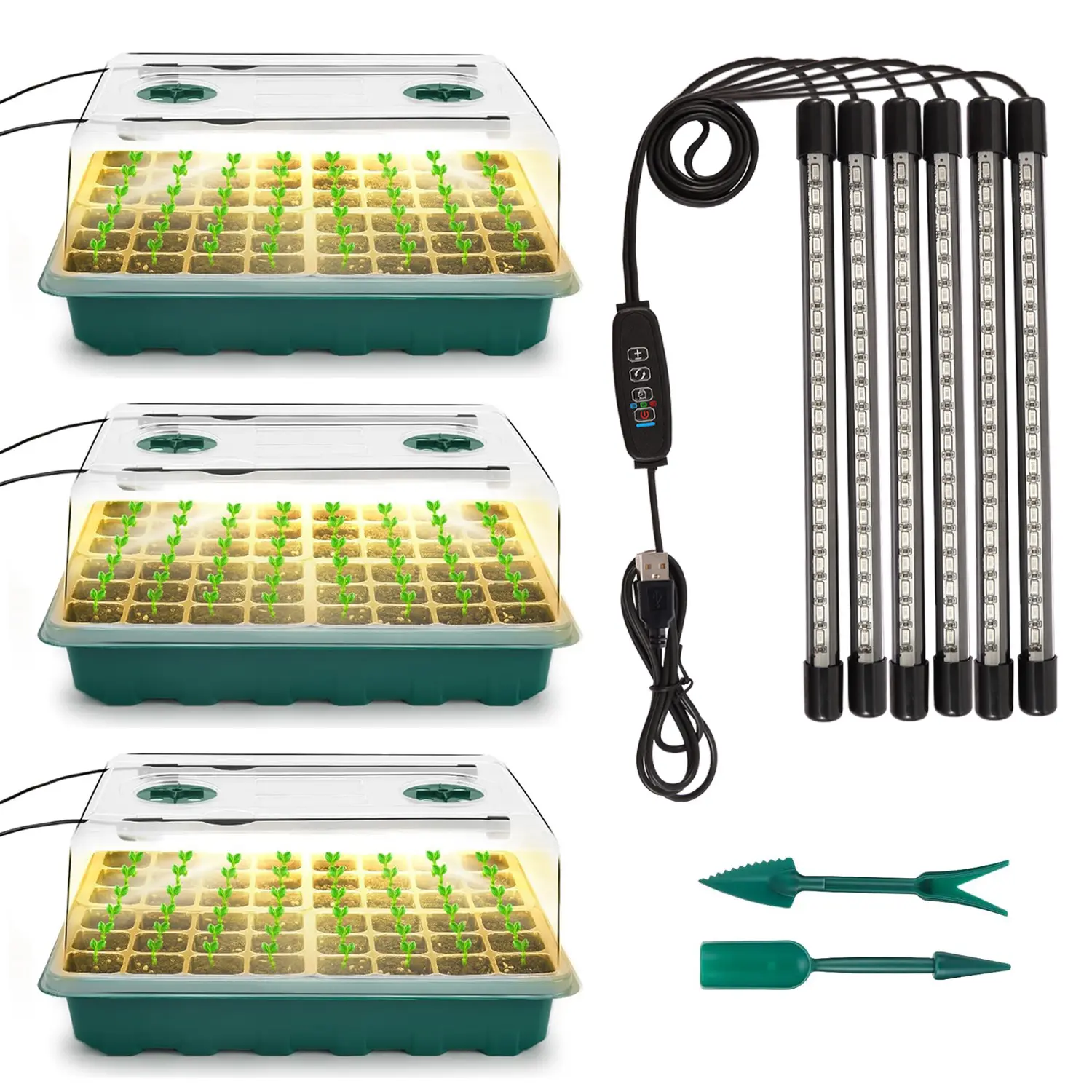 3 boxs Of Large-sized High Cover Seedling Trays, 144 Grid Seed Germination Tray Kit, 120 LED Growth Lights, Adjustable Humidity Hood, Suitable For Seed Germination In Gardening And Indoor Greenhouses, Timed Switch, Adjustable Brightness, Lighting Modes