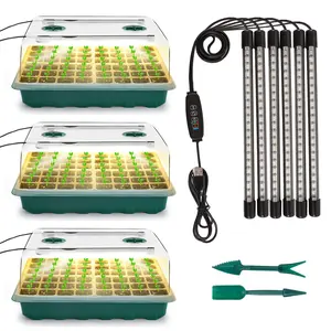 3 boxs Of Large-sized High Cover Seedling Trays, 144 Grid Seed Germination Tray Kit, 120 LED Growth Lights, Adjustable Humidity Hood, Suitable For Seed Germination In Gardening And Indoor Greenhouses, Timed Switch, Adjustable Brightness, Lighting Modes