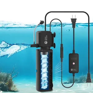 AquaMiracle Aquarium Filter with U - V Light & Filter Sponge, Fish Tank Filter with Timer for Green Water, Turtle Filter with Aeration & Rainfall Mode