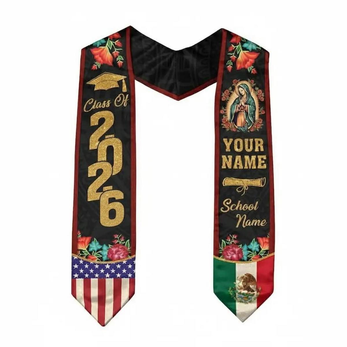 Mexican Graduation Sash Style Graduation Stole Class of 2026 Sash, Custom Graduation Gift for Student , Mixed Flag Graduation Scarf Mexican Graduation Sash Style Graduation Stole Class of 2026 Sash, Custom Graduation Gift for Student , Mixed Flag Graduation Scarf