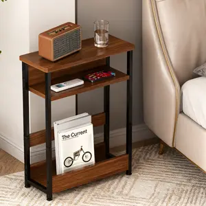 Narrow Side Table, Slim End Table with Storage Shelf, Modern Sofa Thin Side Tables for Narrow and Small Spaces, Skinny Bedside Tables Nightstand with Magazine Rack Space Saving
