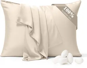 Pure Silk Pillowcase 2 Pack for Hair and , Both Sides 23 Momme Grade 6A+ Mulberry Silk Pillowcases with  Zipper, Soft&Smooth Cooling Pillow Cases (Buff Beige, Standard 20x26)