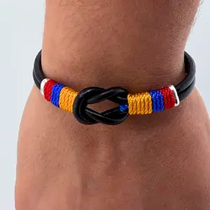 Colombia Flag Leather Bracelet Handmade Adjustable Cord Jewelry Gift for Him or Her Unisex Design Cultural Pride Accessory in Black or Brown Leather