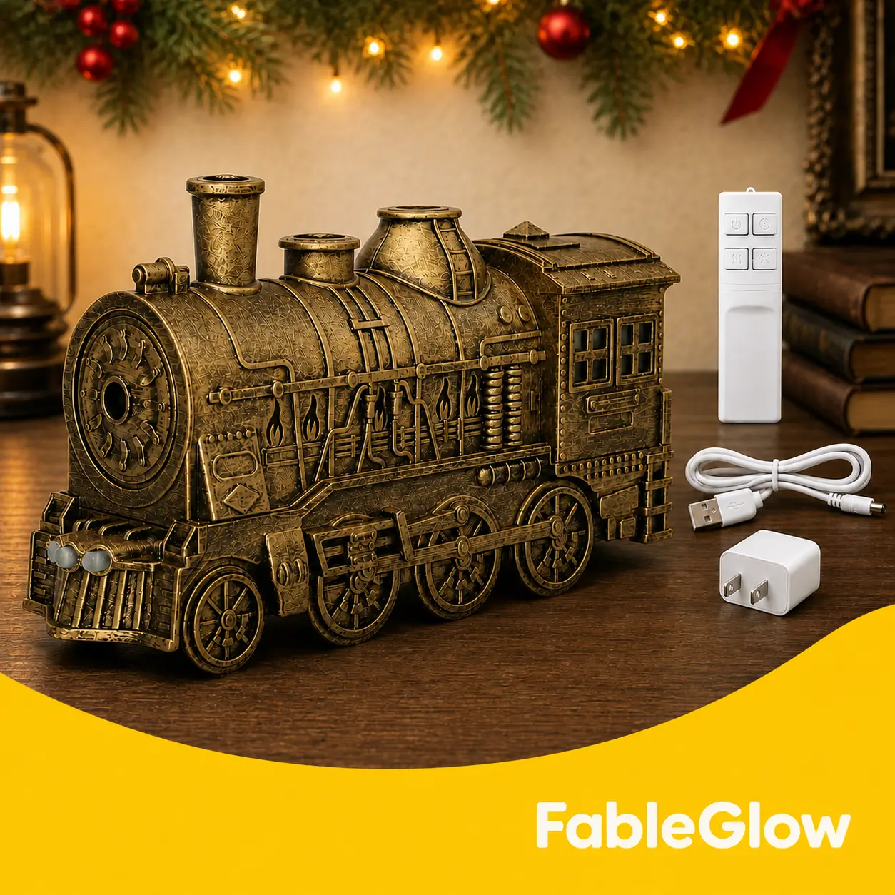 Vintage Steam Train Arom Essential Oil Diffuser RC Humidifier with 2-Color LED Light/2 Mist Modes/Standard US Power Supply, Home Decor Gift