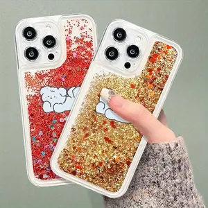 Cute Glitter Sequins Phone Case, Decorative Phone Protector Cover, Phone Accessories Compatible with iPhone 16 15 14 13 12 11 8 7 X XS XR Plus Pro Max Series, Casing