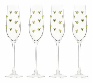 10 Strawberry Street Set of 4 Gold Bow Champagne Flutes