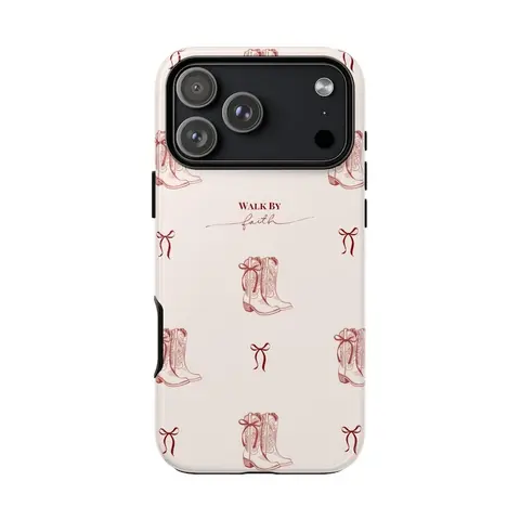 Christian Tough Phone Case, Walk By Faith Western Boots Phone Case, Cute Cowgirl Aesthetic, Christian Inspirational Protective Cover, Gift for Her, Gift for Him